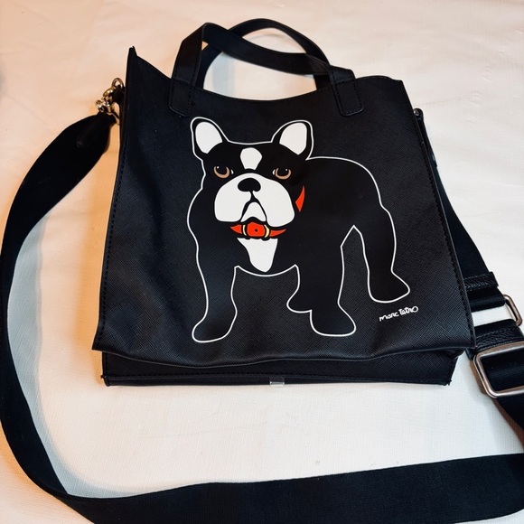 Marc Tetro Handbags - Stylish Black Crossbody Bag with Dog Print